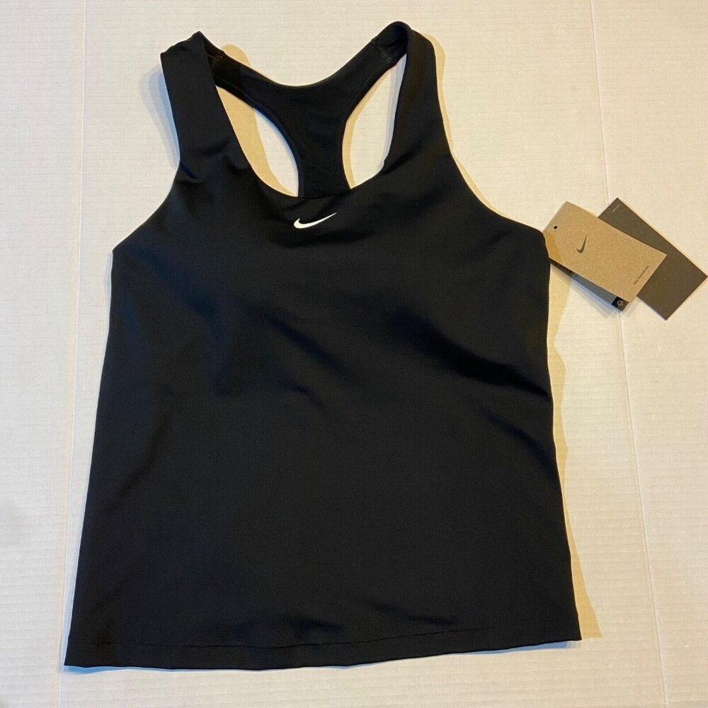 Nike Women's Swoosh Racerback Sports Bra Tank Medium Black Padded Workout NWT - Picture 2 of 11